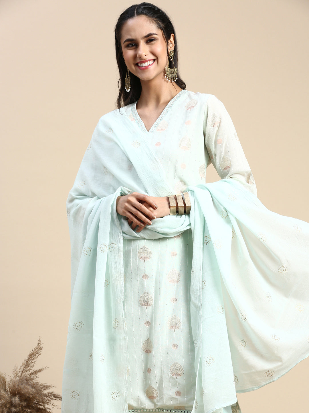 Buy Alia Cut Kurti Set for Women | Silk Printed Alia Cut Kurti with Pant  and Dupatta (Medium, Green Print) at Amazon.in